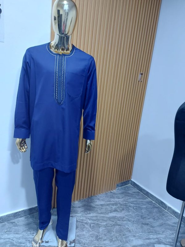 Navy blue kaftan with navy blue and gold embroidery