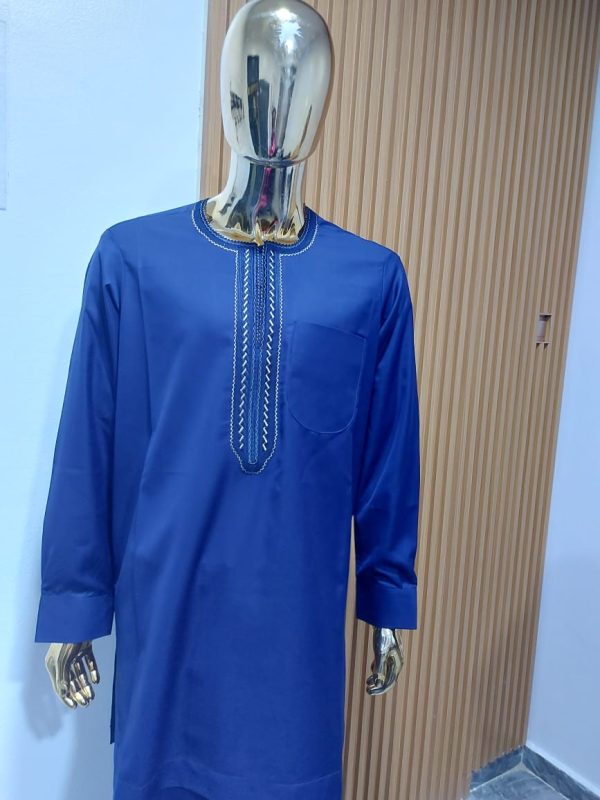 Navy blue kaftan with navy blue and gold embroidery
