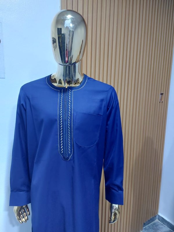 Navy blue kaftan with navy blue and gold embroidery